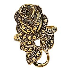 Vintage Clark and Coombs Ring Size 4 Rose Floral Marcasite Art Deco Design 14X
